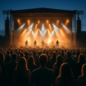 Illustrazione ispirata a Trento Live Fest 2026 alla Music Arena (immagine non ufficiale).