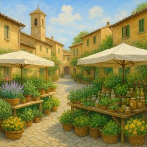 Illustrazione ispirata a Saluserbe anima il borgo di Saludecio (immagine non ufficiale).