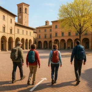Illustrazione ispirata a Fidenza dedica un festival alla Via Francigena (immagine non ufficiale).