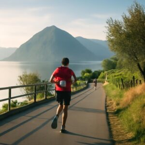 Illustrazione ispirata a Mezza maratona sul Sebino con partenza da Iseo (immagine non ufficiale).