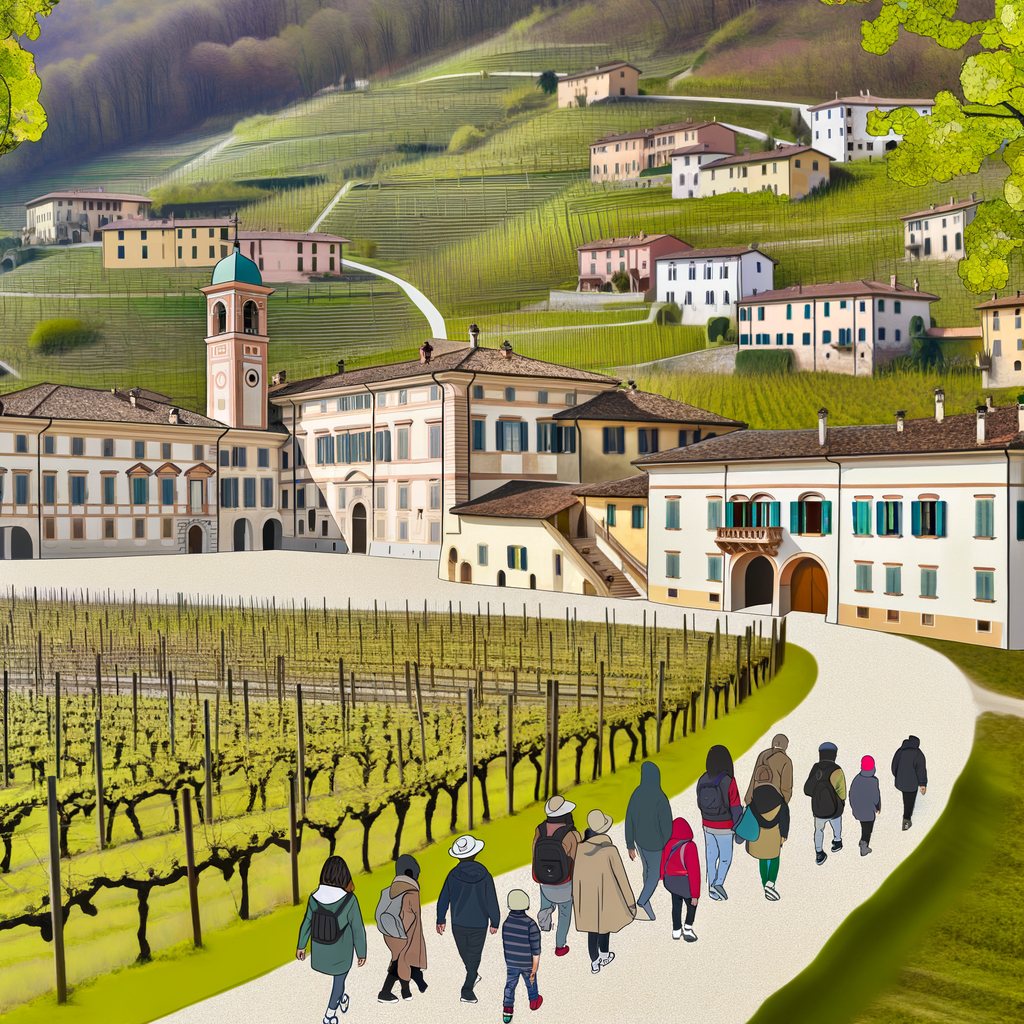 Rappresentazione illustrativa di una passeggiata tra ville storiche e colline dell'Oltrepò Pavese (immagine non ufficiale)
