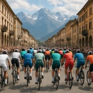 Immagine rappresentativa della partenza da Feltre della tappa dolomitica del Giro 2026 (immagine non ufficiale)