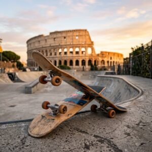 Immagine artistica di Coppa del Mondo di Skateboarding a Roma (WST - World Cup Rome 2026 - immagine non ufficiale)