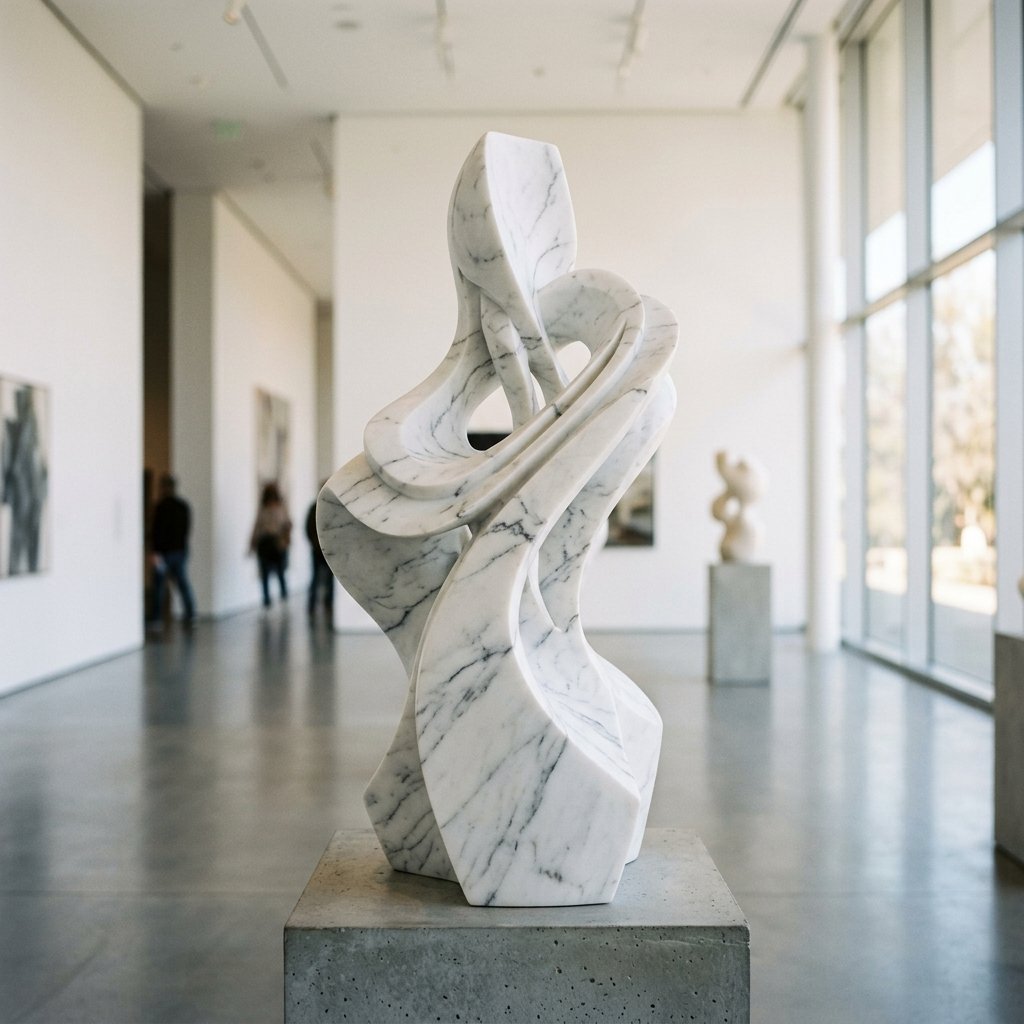 Locandina artistica rappresentativa dell'evento L'Arte Contemporanea del Marmo: La Collettiva del MudaC a Carrara ((Yours) in the Undoing - Nel (tuo) disfare - immagine non ufficiale)