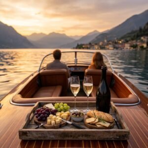 Rappresentazione artistica di Aperitivo gourmet in barca a vela al tramonto: eleganza e sapori sul Lago di Garda (immagine non ufficiale)