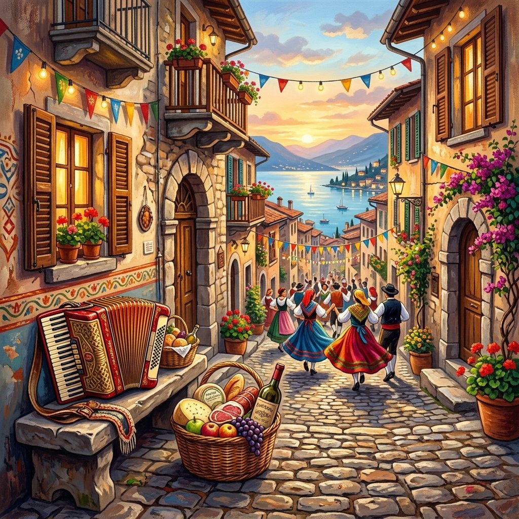 Scorcio folkloristico nel borgo sul Lago di Como durante la festa tradizionale (Immagine non ufficiale)
