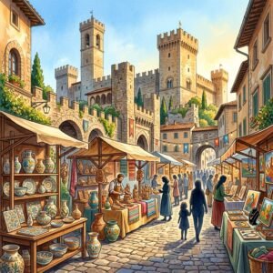 Illustrazione del mercatino artigianale allestito tra le mura di Castelfranco Veneto (Immagine non ufficiale)