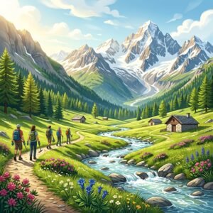Scorcio illustrato del paesaggio alpino e della natura incontaminata piemontese (Immagine non ufficiale)