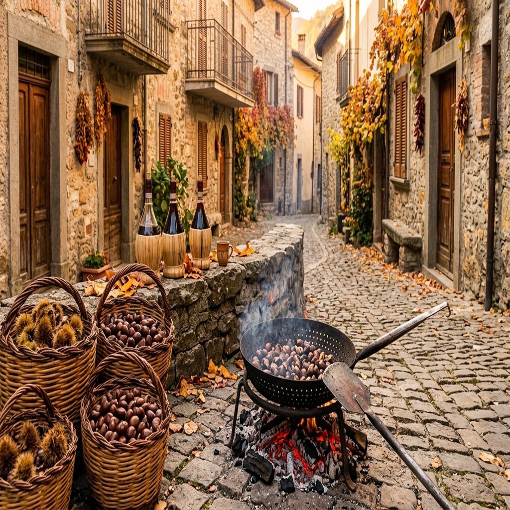 Rappresentazione artistica di Autunno e Tradizione nella Valle Roveto: 48ª Sagra della Castagna Roscetta a Canistro (immagine non ufficiale)