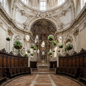 Rappresentazione artistica di La Fabbrica dell'Aria ad Alba: il dialogo tra l'arte visionaria di Pinot Gallizio e la botanica rigenerativa (immagine non ufficiale)